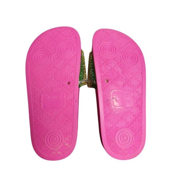 Bebe Toddler Girls Slides 11/12 Hot Pink Bling Rhinestone Logo Slides Sandals XL - Picture 6 of 6